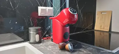 a red coffee maker sitting on top of a counter at Avanti Chania Luxury Apartment in Chania Town