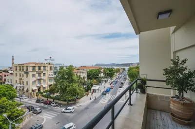 a view of a city street from a building at D&G Lux Flat City View next to Old Town & Market in Chania Town