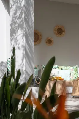 a living room with a couch and a table at Casa Blue Dove in Chania Town