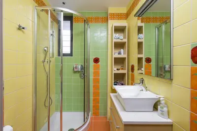 a bathroom with a sink and a shower at Luxury Villas near The Sea With Heated Pool in Kato Daratso