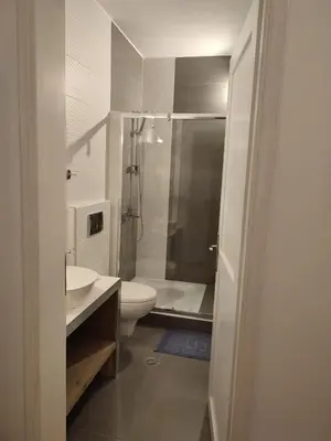 a bathroom with a toilet and a sink and a shower at RITSA ART RESIDENCE in Chania Town