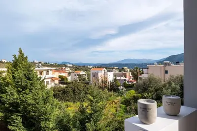 a view of a city with buildings and trees at Emma Hills Villa in Korakiaí